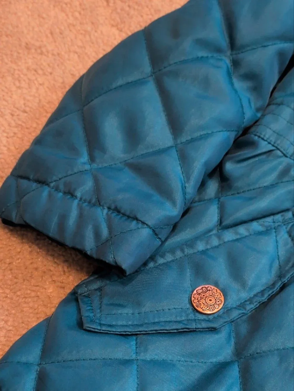 London Fog Girls' Quilted Hooded Puffer in Teal Blue - 4T